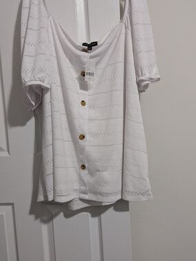 White Eyelet Button-Front Knit Top